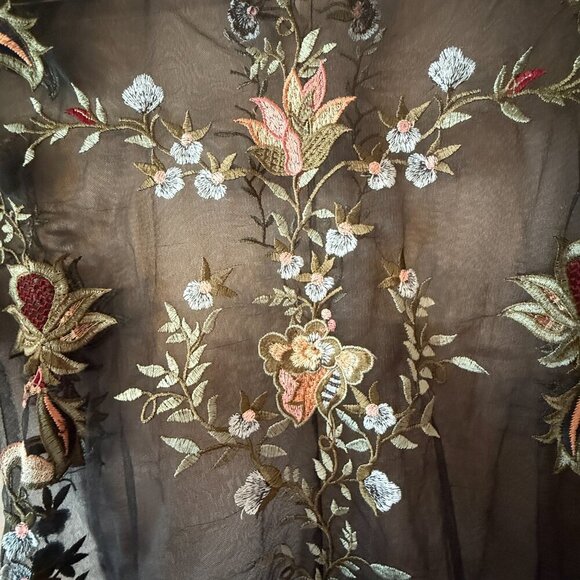 Women's XS Zara Black Sheer Mesh Embroidered Flutter Sleeve - Picture 5 of 7